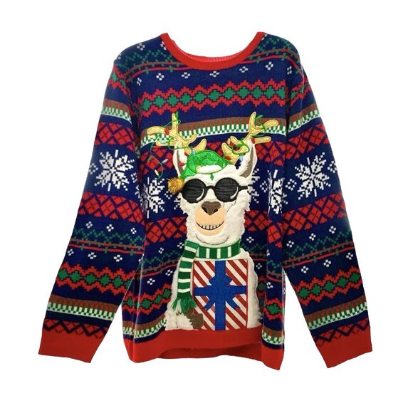 Christmas Sweater 3x Funny Llama Colourful Long Sleeve Holiday Sweater
